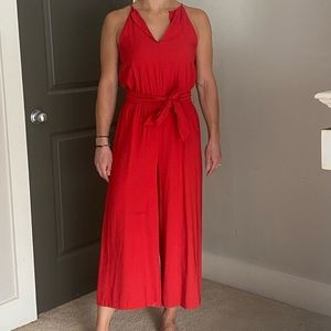Cropped red jumpsuit